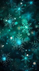 Fototapeta premium Digital green snowflake glitter pattern abstract poster background