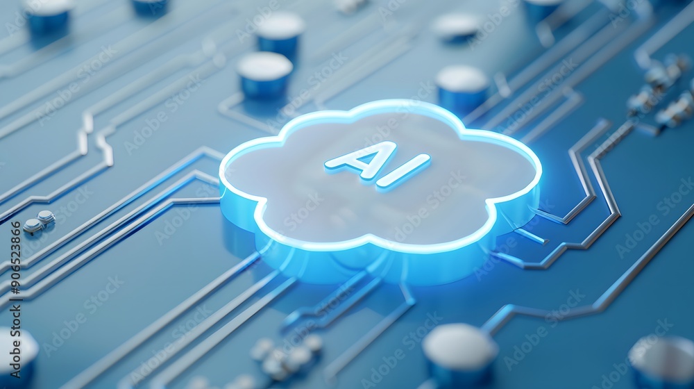 Aufkleber futuristic blue circuit board with glowing ai cloud symbol, representing artificial intelligence and