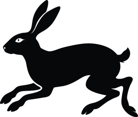 Silhouette of running hare black creative rabbit artwork
