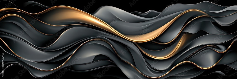 Poster elegant dark theme with intricate gold lines - high resolution vector graphic design, generative ai