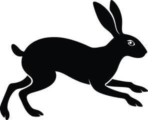 Silhouette of running hare black creative rabbit artwork