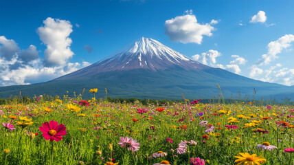 夏空と花畑と富士山