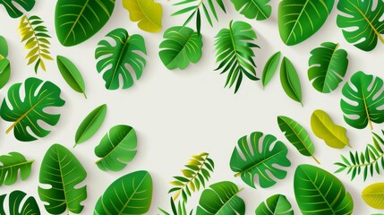 Fototapeta premium Fabric background, tropical leaves pattern, flat design illustration