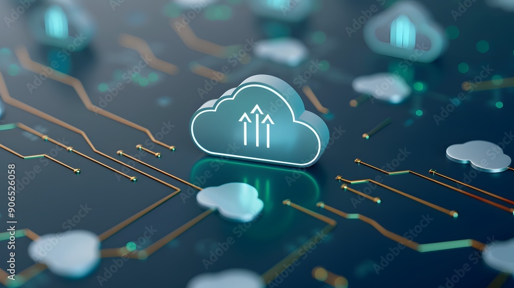 Poster futuristic cloud computing technology concept with digital circuit board background. data transfer a