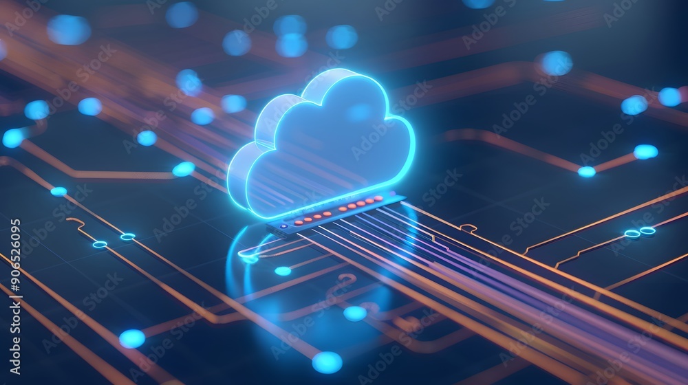 Poster futuristic cloud computing technology concept with digital connections. illustration of data transfe