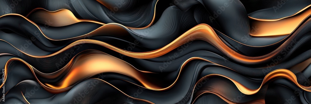 Poster elegant black background with minimalistic gold lines - high-resolution vector graphic, generative a