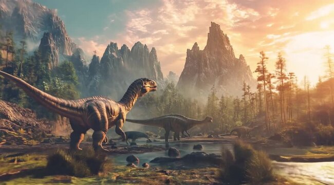 Dinosaur evolution exploration scene, Take the video slow motion.