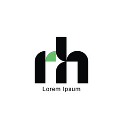 RH Minimalist Logo Design,  Letter RH, RH ,  Black and Green Color Abstract letter icon RH logo. R H,