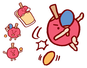 かわいいフォルムの卓球のラケットのキャラ素材