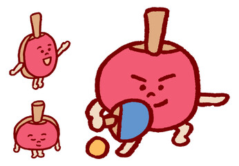 かわいいフォルムの卓球のラケットのキャラ素材