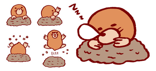 穴から顔を出したかわいいモグラのキャラ素材