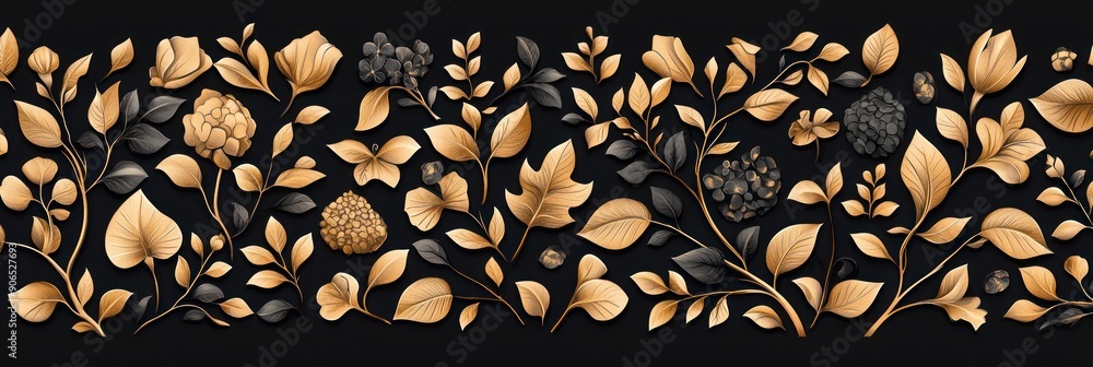 Poster opulent black and gold vector pattern with intricate details and high resolution quality, generative