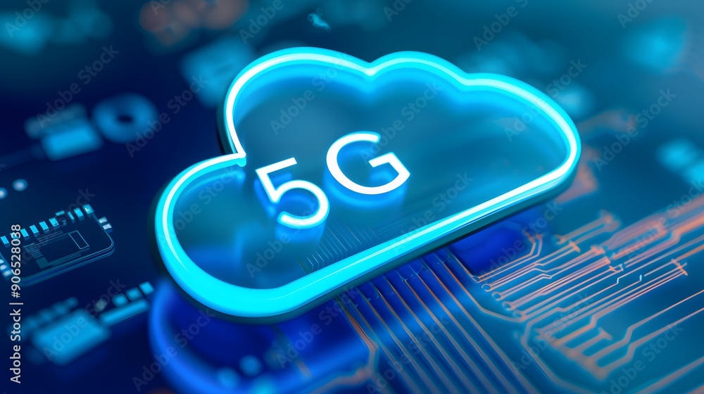 Poster futuristic digital concept of cloud computing and 5g technology integration, showcasing advanced con