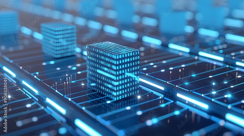 Aufkleber futuristic digital concept showcasing blockchains and data storage on a glowing, interconnected grid