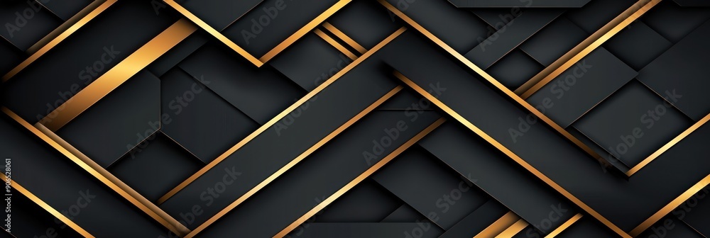 Poster elegance in gold: abstract vector art with intricate lines on dark background, generative ai