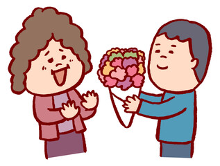 母を想う優しい息子の親孝行のシーン