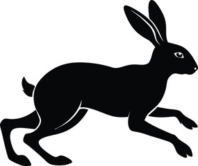 Silhouette of running hare black creative rabbit artwork