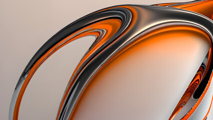 Futuristic abstract background with liquid metal texture and glossy copper and rhodium swirls in 3D pattern, featuring undulating wavy lines and a seamless gradient of gray and orange hues