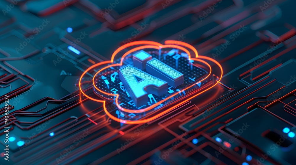 Poster futuristic representation of ai in the cloud, symbolizing technology advancements and artificial int