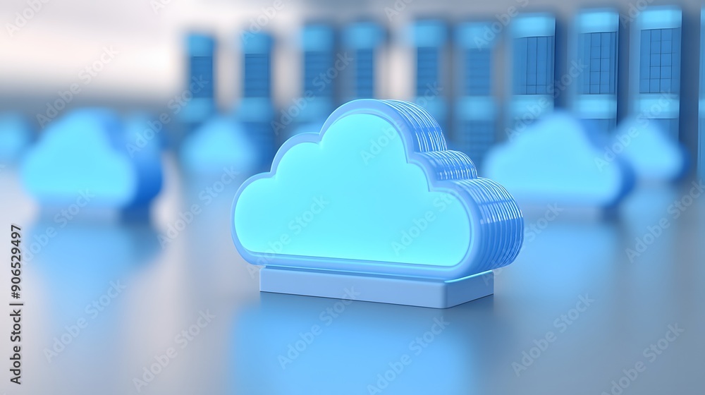 Aufkleber glowing blue cloud icon in modern data center, representing cloud computing technology and data stor