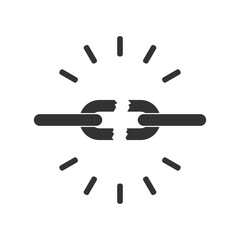 Broken chain graphic sign. Chain link broken isolated sign on white background. Vector illustration