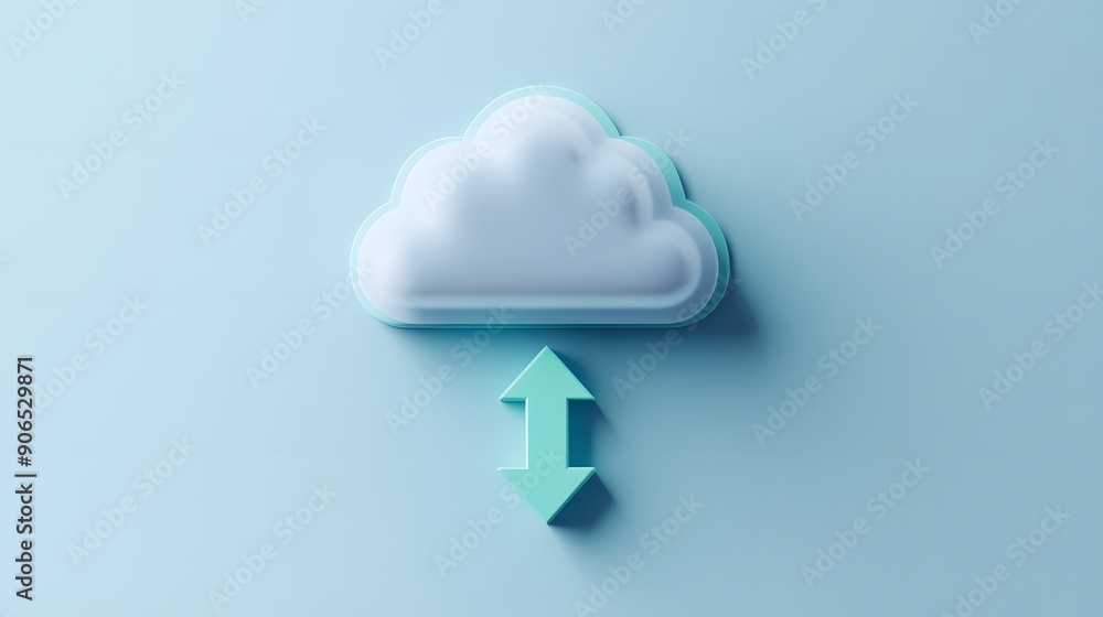 Aufkleber minimalist 3d illustration of a cloud icon with an arrow representing data upload and download, set 