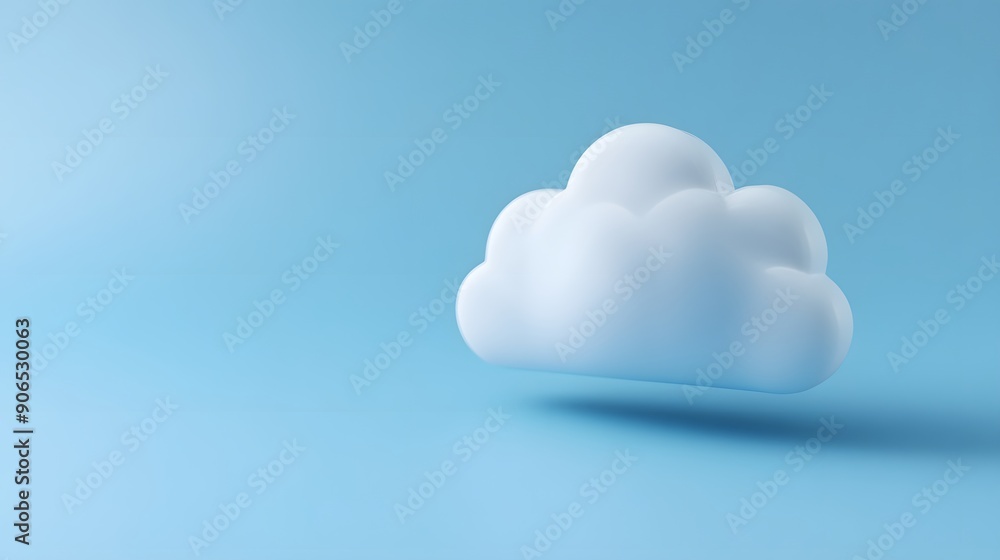 Poster minimalistic 3d rendering of a fluffy white cloud floating against a blue background. perfect for th