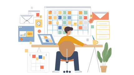 Fototapeta premium Minimalist Illustration of Man Using Tablet to Manage Schedule