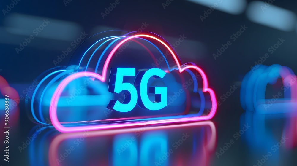 Aufkleber neon cloud with 5g text representing high-speed mobile network technology and wireless communication