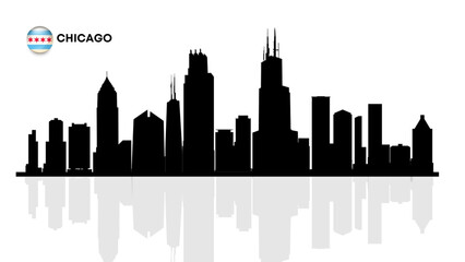 Naklejka premium Chicago skyline, Chicago cityscape, Chicago skyscraper buildings vector silhouette. vector illustrator 
