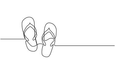 One line drawing Sandals vector. Slippers single line vector linear icon. Footwear outline line design. Vietnamese shoes Vector illustration, One line drawing Sandals vector. Slippers single line.