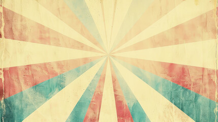 vintage circus poster background with big pastel color sun rays, vintage tones and grunge effect