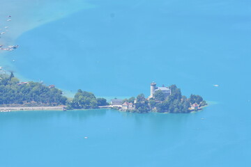 Naklejka premium France, illustration of mountains and lake in Haute Savoie in summer.