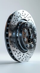 3D Illustration of Car Suspension Components Next to Brake Disc, an Isolated Automotive Part Display on White Background