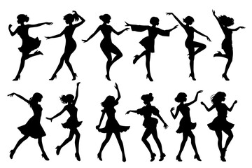 set of shadow dancing people silhouette vector