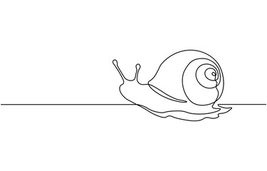 one line drawing of isolated vector object - snail, One single line drawing of exotic snail mascot concept for healthy food logo identity. High nutritious escargot healthy food. Modern continuous line © Line emotion