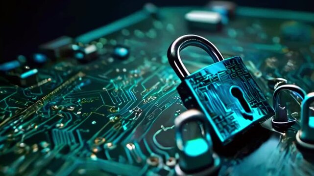 This video shows a blue padlock on a circuit board.