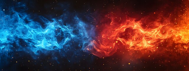 Fiery Inferno. Dynamic red and blue fire flames against a black background concept