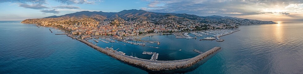 Aerial panoramic view of the harbour of the Italian city of San Remo