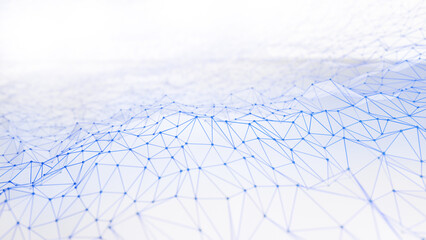 Futuristic hight technology background with connected glowing spheres. Virtual polygonal shape as global network system concept. 3D rendering.