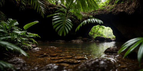Fototapeta premium Beautiful water pond in a mysterious lush jungle 