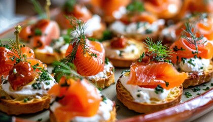 Smoked Salmon Canapes With Cream Cheese and Dill Garnish