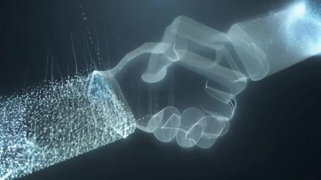 digital particles business related handshake It represents change and adaptation.