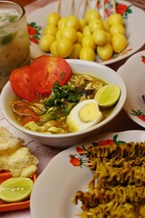 Chicken soup or Chicken Soto or Soto Ayam in Indonesia. Soto ayam is a traditional Indonesian dish which uses ingredients such as chicken, vermicelli, bean sprout with turmeric