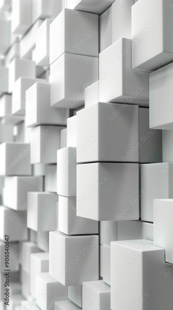 Poster abstract white cubic pattern with geometric 3d blocks
