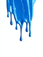 A blue paint drips down a white background