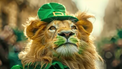 Lion Wearing Green Hat at St. Patrick's Day Parade