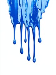 Naklejka premium A blue paint drips down a white background