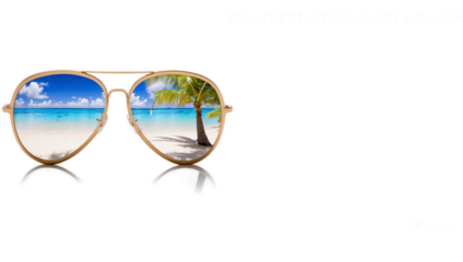 Stylish aviator sunglasses reflecting a tropical beach isolated on white