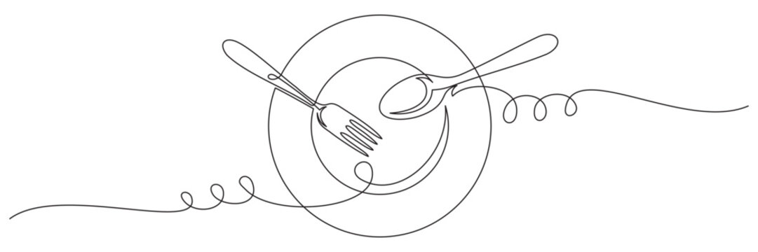 Naklejki cutlery continuous line vecto...